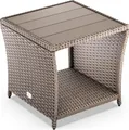 Produktbild: CASARIA® Polyrattan Beistelltisch mit WPC Tischplatte 45x45x40cm 80 kg Belastbarkeit Wetterfest Outdoor Garten Terrasse Balkon Tisch Gartenmöbel Creme