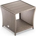 Produktbild: Casaria® Polyrattan Beistelltisch mit WPC Tischplatte 45x45x40cm 80 kg Belastbarkeit Wetterfest Outdoor Garten Terrasse Balkon Tisch Gartenmöbel Creme