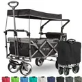 Produktbild: IMLEX Bollerwagen faltbar mit Dach IM-4268 Schwarz Handwagen mit Schiebegriff