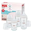 Produktbild: NUK Perfect Match Glas-Babyflaschenset | Ab 3 Monate | Passt sich dem Baby an | Temperature Control | Anti-Colic | 120 ml und 230 ml | BPA-frei | Silikontrinksauger | Regenbogen | 4 Stück