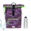 Produktbild: Elephant Rucksack Herren Plane Time Bag Kurierrucksack Roll-Top Fahrradrucksack Sport Fitness Damen 23 Liter A4 12821 + Flasche (12824 Cyber Camo Violett)