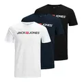 Produktbild: JACK & JONES Herren Shirts T-Shirts Logo Tee Crew Neck 3er Pack, Farbe:Mehrfarbig, Artikel:12137126 - Black/White/Navy Blazer, Größe:XL