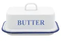 Produktbild: Krüger Emaille Butterdose Husum | Für 250 g Butter | Weiß mit blauem Rand