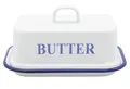 Produktbild: Butterdose Emaille weiß blau 17x12cm spülmaschinengeeignet Stahlemaille