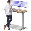Produktbild: Desktronic Höhenverstellbarer Schreibtisch aus massivem Eichenholz (140x70cm) – Elektrisch höhenverstellbar mit flüsterleisem Dual-Motor & Touchscreen – Hohe Tragfähigkeit – Stehtisch HomePro
