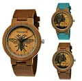 Produktbild: Holzwerk Germany Handgefertigte Designer Damen Uhr Herren Öko Natur Holz Leder Armband Save The Bees Analog Holzuhr Klassisch Quarz-Uhr Braun mit Bienen Bienchen Bee Natur Motiv Limitiert