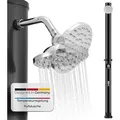 Produktbild: Juskys Solardusche Victoria 20 Liter - 220 cm - bis 60°C – mit schwenkbarem Duschkopf, Fußdusche & Gartenschlauch Anschluss Gartendusche Außen...
