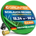 Produktbild: GRÜNTEK Schlauch-Regner, Sprühschlauch, Rasensprenger Gartenschlauch 50 Fuß / 15,24 m, Beregnungsfläche 4-5 qm/m, Bewässerungsschlauch, Sprühregner, Schnellanschluss, Messing Verbindungsstück