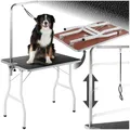 Produktbild: tectake® Haustier Trimmtisch, Frisiertisch Hund und Katze, Pflegetisch, Hundefriseur Zubehör, Dog Grooming, mit Galgen, Groomer Tisch klappbar, Schertisch Hund gummiert und Kratzfest - schwarz/weiß