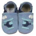 Produktbild: HOBEA-Germany Krabbelschuhe für Jungs und Mädchen in verschiedenen Designs, Kinderhausschuhe Jungen, Lederschuhe, Schuhgröße:16/17, Modell Schuhe: Hubschrauber hellblau