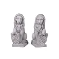 Produktbild: gartendekoparadies.de Statuen Löwen mit Schild Links und rechts, Steinfigur, H. 40 cm, je 15 kg, Grau, frostsicher aus Steinguss für Außenbereich (Set Löwen-Paar)