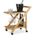 Produktbild: Küchenwagen Bambus, Servierwagen Klappbar Mit Flaschenhalter, Rollwagen Holz, Hxbxt: 70 X 40,5 X 65 Cm, Natur - Relaxdays