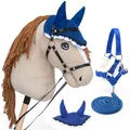 Produktbild: Hobby Horse Beige A3, Pferd, komplett mit Netz, Gebiss, Zügel, Halfter und blauer Insektenmütze, Pferdekopf, Stab für Hobby Horsing Kinder und Jugendliche