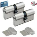Produktbild: BASI Schließzylinder 2er SET V50, Gleichschließend, diverse Längen, (Spar-Set, 2-St), 2 x Doppelzylinder 30/70 mm, Not- und Gefahrenfunktion, 10 Schlüssel Doppelzylinder N+G - 30/70 mm