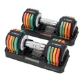 Produktbild: XTREXO MULTICOLOR Verstellbare Hantelset 2x 5 kg Hanteln aus Stahl mit rutschfestem Griff Ideal für das Krafttraining zu Hause und im Fitnessstudio Verstellbare Hantel mit stabilem Standfuß