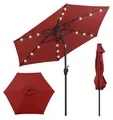 Produktbild: COSTWAY Sonnenschirm 230cm mit LED-Solar-Beleuchtung, 6 Rippen & Kurbel, Gartenschirm beidseitig um 35° knickbar, Terrassenschirm Marktschirm Rot
