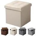Produktbild: Sitzhocker Sitzwürfel Aufbewahrungsbox faltbar Leinen MDF SH06cm-1 Cremeweiß