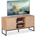 Produktbild: Relaxdays - tv Lowboard, Retro-Design, hbt: 60 x 120 x 38 cm, Holzoptik, Metall, 4 Fächer, Fernsehtisch, hellbraun/schwarz