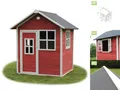 Produktbild: Holz-Kinder-Spielhaus Klein Kinderspielhaus Holzhaus Rot Gebeizt Tür & Fenster