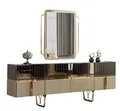 Produktbild: JVmoebel Sideboard Elegante Kommode aus Holz mit goldenen Edelstahlakzenten und Spiegel (2 St., Sideboard + Spiegel), Made in Europa