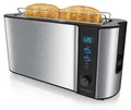 Produktbild: Arendo Toaster 2 Scheiben, Langschlitztoaster, Langschlitz, Edelstahl, 1000W, Display mit Restzeitanzeige, Brötchenaufsatz, Defrost Funktion, Wärmeisolierendes Gehäuse, silber