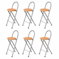 Produktbild: KMH® Barhocker Bill 6er-Set klappbar mit Lehne & Fußstütze – Silber/Buche