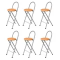 Produktbild: KMH® Barhocker Bill 6er-Set klappbar mit Lehne & Fußstütze – Silber/Buche