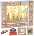 Produktbild: BRUBAKER Adventskalender aus Holz zum Befüllen - Fliegender Weihnachtsmann mit LED-Beleuchtung - Wiederverwendbarer DIY Weihnachtskalender 35.5 x 6 x 27 cm