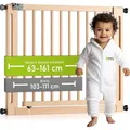 Produktbild: BOMI® Kinderschutzgitter Miko ohne Bohren 63-161 cm | 90° Feststellfunktion | Türschutzgitter aus Buche (Holz) | Türgitter Baby Schwarz - Braun