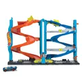 Produktbild: Hot Wheels City Trackset mit 1 Auto, 2-in-1-Rennturm, von Einzelbahn in zweispur