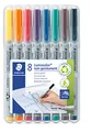 Produktbild: STAEDTLER Folienstift Lumocolor, non-permanent, wasserlöslich, F-Spitze mit Linienbreite ca. 0.6 mm, hohe Qualität, recyceltes Plastik, Set mit 8 Farben in STAEDTLER-Box, 316 WP8, Grau