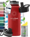 Produktbild: Trinkflasche Edelstahl ACTIVE FLASK + Strohhalm (3 Deckel) BPA-frei, Auslaufsicher, Kohlensäure geeignet - Wasserflasche Fahrrad Thermosflasche Isoliert Isolierflasche Sport Wasser Flasche Kinder Tee
