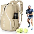 Produktbild: Otaro Padel Tasche mit Schuhfach & Laptopfach (beige) – Padel Rucksack für Schläger, Kleidung & Zubehör – Belüftet, Gepolstert & Stylisch – Tennistasche für Herren & Damen, Deutsches Unternehmen