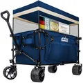 Produktbild: Faltbarer Bollerwagen Handwagen Transportkarre; Strand-Buggy bis 90L&150kg; XXL Geländeräder mit Bremse; Leiterwagen; Camping-Wagen für Strand, Garten & Outdoor; Verstellbarer Griff & Tasche (Blau)