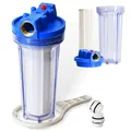 Produktbild: ONBEST Wasserfilter – 6000 l/h – 5,5 bar – 1 Zoll Anschluss Messinggewinde - auswaschbare Filterkartusche – Inkl. 2 Adapter & Filterschlüssel - Idealer Schutz für Pumpen, Hauswasserwerk & Co