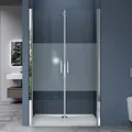 Produktbild: doporro Duschtür Nischentür dusche Duschabtrennung Duschkabine 80cm Nischendrehtür 195cm ESG-Sicherheitsglas mit Milchglas-Streifen Drehtür mit... - Transparent