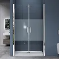 Produktbild: doporro Duschtür Nischentür dusche Duschabtrennung Duschkabine 80cm Nischendrehtür 195cm ESG-Sicherheitsglas Duschtür mit Milchglas-Streifen Drehtür mit Hebe- und Senkmechanismus Teramo24MS