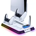 Produktbild: PS5/PS5 Slim/PS5 Pro Kühler Standfuß mit Dual Controller Ladegerät PS5 Contro...