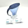 Produktbild: BRITA Wasserfilter Kanne Marella blau (2,4l) inkl. 3x MAXTRA PRO All-in-1 Wasserfilterkartusche – Filter zur Reduzierung von Kalk, Chlor, Blei, K... - Blau/Transparent