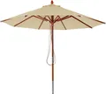 Produktbild: Gastronomie Holz-Sonnenschirm HWC-C57, Gartenschirm, Polyester/Holz 14kg, rund Ø3m Seilzug stoßsicher creme