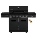 Produktbild: Nexgrill Deluxe 6+1 Brenner Gasgrill matt schwarz – Grill Gas mit Seitenkochfeld, porzellanbeschichteten Gusseisenrosten, Edelstahlbrennern, Ideal für Gartenpartys & Outdoor BBQ