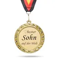 Produktbild: andSmile Medaille mit Gravur - Bester Sohn auf der Welt - Orden aus hochwertigem Metall - Sohn Geschenke - Mutter & Vater Geschenke für den Sohn - Abzeichen