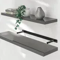 Produktbild: Casaria® Wandregal Holz Grau Regal mit Halterung 15kg Tragkraft Hängeregal Küche Wohnzimmer Flur Wand Schweberegal Bücherregal Regalbrett Schwebend Hochglanz 90cm