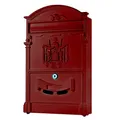 Produktbild: Mucola Wandbriefkasten Nostalgie Aluguss 25x40,5x9 cm Antik Rot | Briefkasten Zeitungsfach A4 Einwurf Schutzklappe 2 Schlüssel | Postkasten Hausbriefkasten Namensschild Retro Vintage pulverbeschichtet