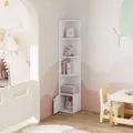 Produktbild: Woltu - 5 Ebenen Bücherregal Eckregal Leiterregal Standregal Mit Tür Bücherschrank Aus Holzwerkstoff Für Arbeitszimmer Schlafzimmer Wohnzimmer Büro 29.5x29.5x158cm Weiß - Weiß