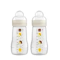 Produktbild: MAM Easy Active Trinkflasche im 2er-Set (270 ml), Baby Trinkflasche inklusive MAM Sauger Größe 1 aus SkinSoft Silikon, Milchflasche mit ergonomischer Form, 0+ Monate, Biene/Igel