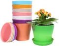 Produktbild: 8Pcs Blumentöpfe Kunststoff Bunt 14cm Runde Kleine Blumentöpfe, 8 Farben Mini...