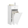 Produktbild: SoBuy Badezimmerschrank mit Wäschekorb - Wäscheschrank mit Schublade - Kompakter Badschrank für kleine Badezimmer - Badmöbel aus MDF mit ausklappbarem Wäschesack, 40x90x38cm, Weißes, BZR21-W
