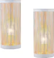Produktbild: Marrakesch 2er Set Tischlampe Nachttischlampe 30cm groß | Boho Deko Lampe im Wohnzimmer Schlafzimmer oder Kinderzimmer | Skandinavische Tischleuchte Aigna aus Metall weiß gold E27 Lampenfassung