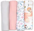 Produktbild: FENSILO Musselintücher für Baby 60x75 cm 4er Pack, Musselin, Made IN EU, Schnuffeltuch- Spuctuch für Jungen und Mädchen, Musselin Tücher, Baby Spucktücher - Grau, Rose, Tiere & Kaktus